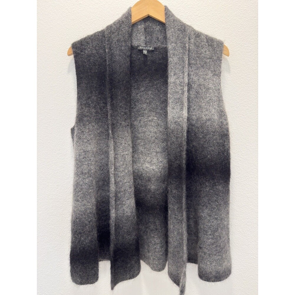 Eileen Fisher Mohair Wool Blend Ombre Open Front Sweater Vest M Minimalist Cozy